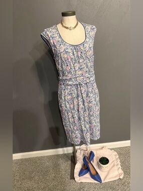 Boden Blue Paisley Scoop-Neck Tie-Waist Midi Dress
